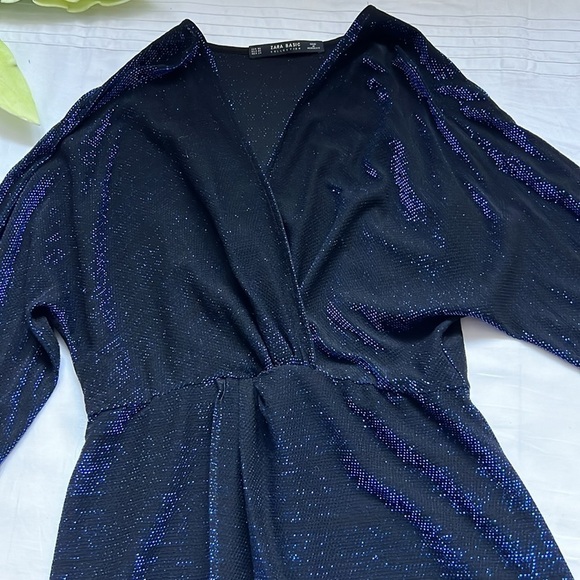 Zara Shimmery Dress Slit Front Neon Blue - Picture 6 of 10